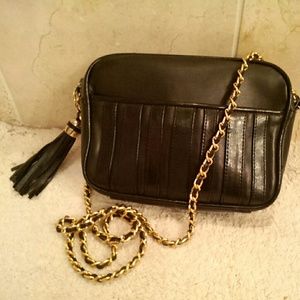 Black faux leather shoulder crossbody bag
